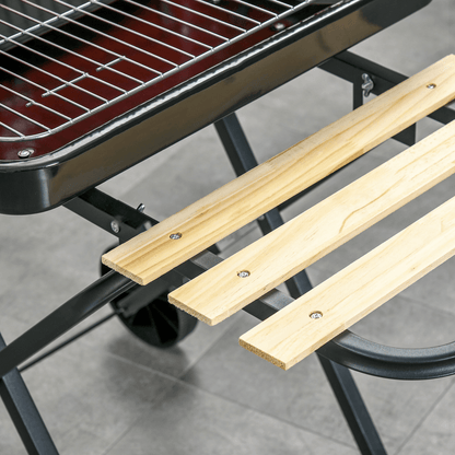 Foldable Charcoal Barbecue Grill W/ Wheels-Red & Black