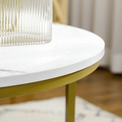 HOMCOM Marble Coffee Table Set of 2, Round Nest of Tables for Living Room