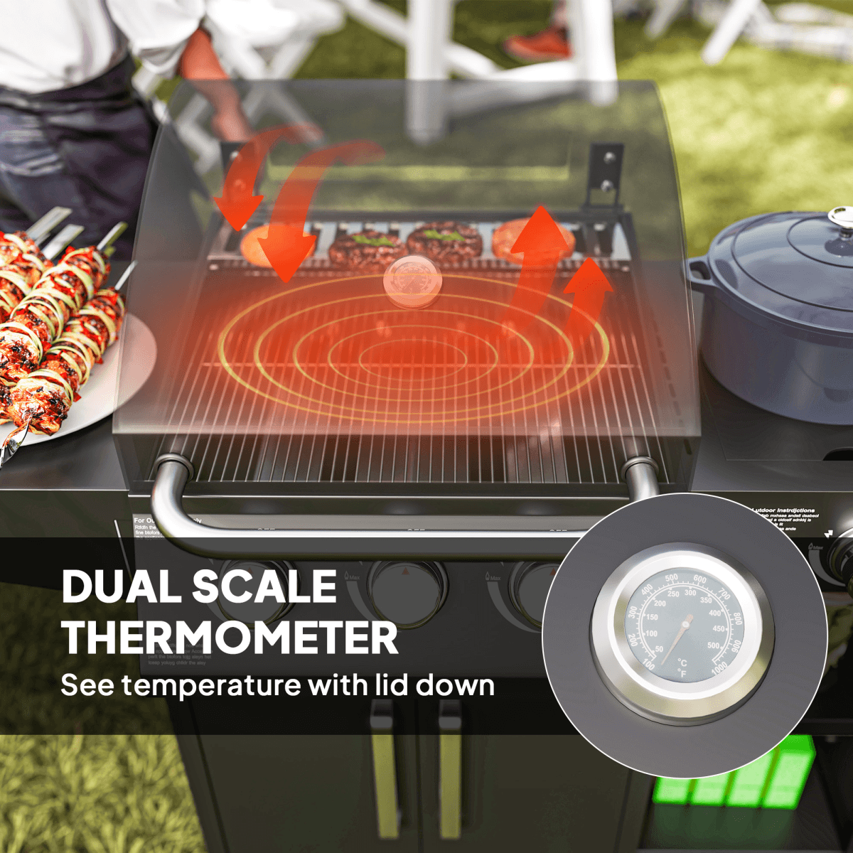 Outsunny 9.5 kW Gas Barbecue with 3+1 Burner, Storage Cabinet and Shelves