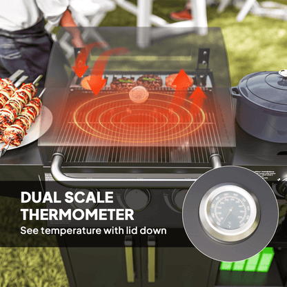 Outsunny 9.5 kW Gas Barbecue with 3+1 Burner, Storage Cabinet and Shelves