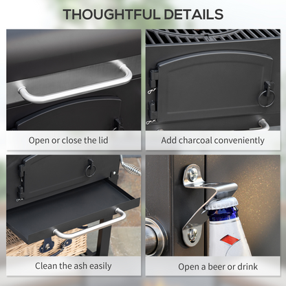 Outsunny Charcoal Grill BBQ Trolley with Adjustable Charcoal Height & Thermometer