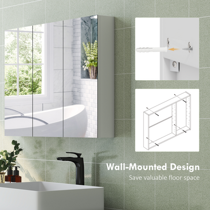HOMCOM Bathroom Mirror Cabinet with 4 Adjustable Shelves, White showcasing wall-mounted design and floor space saving features.