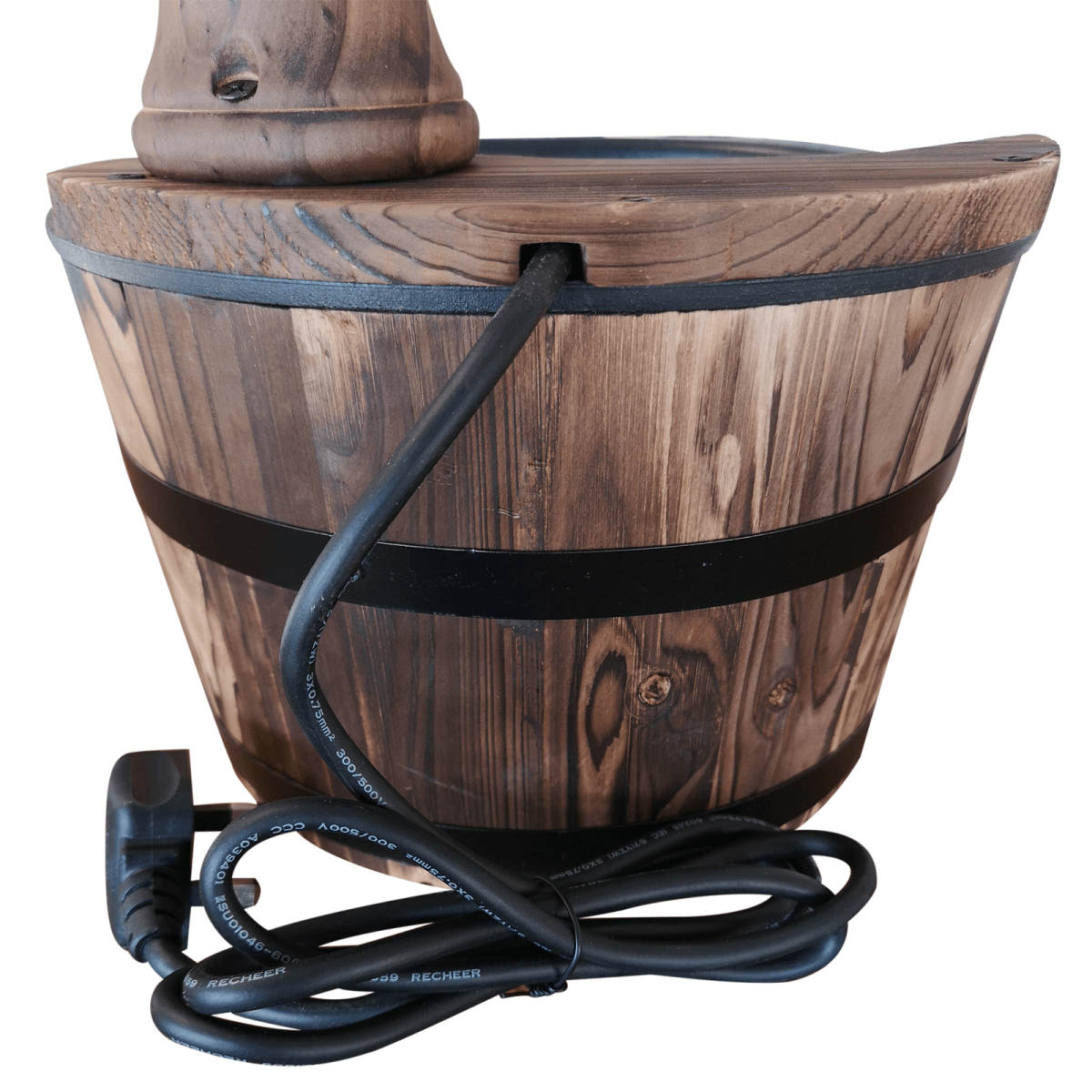 Outsunny Barrel Water Pump Fountain Rustic Wood Electric Water Feature Garden