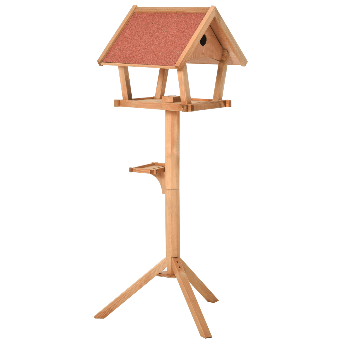 Wooden Bird Feeder Stand for the garden with asphalt felt roof protection