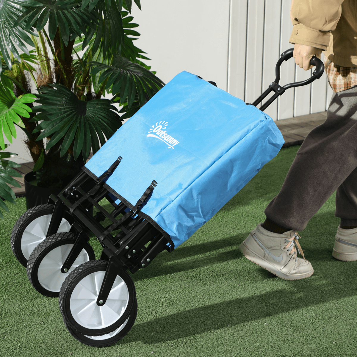 Pull Along Cart Folding Cargo Wagon Trailer Trolley For Beach Garden with Handle