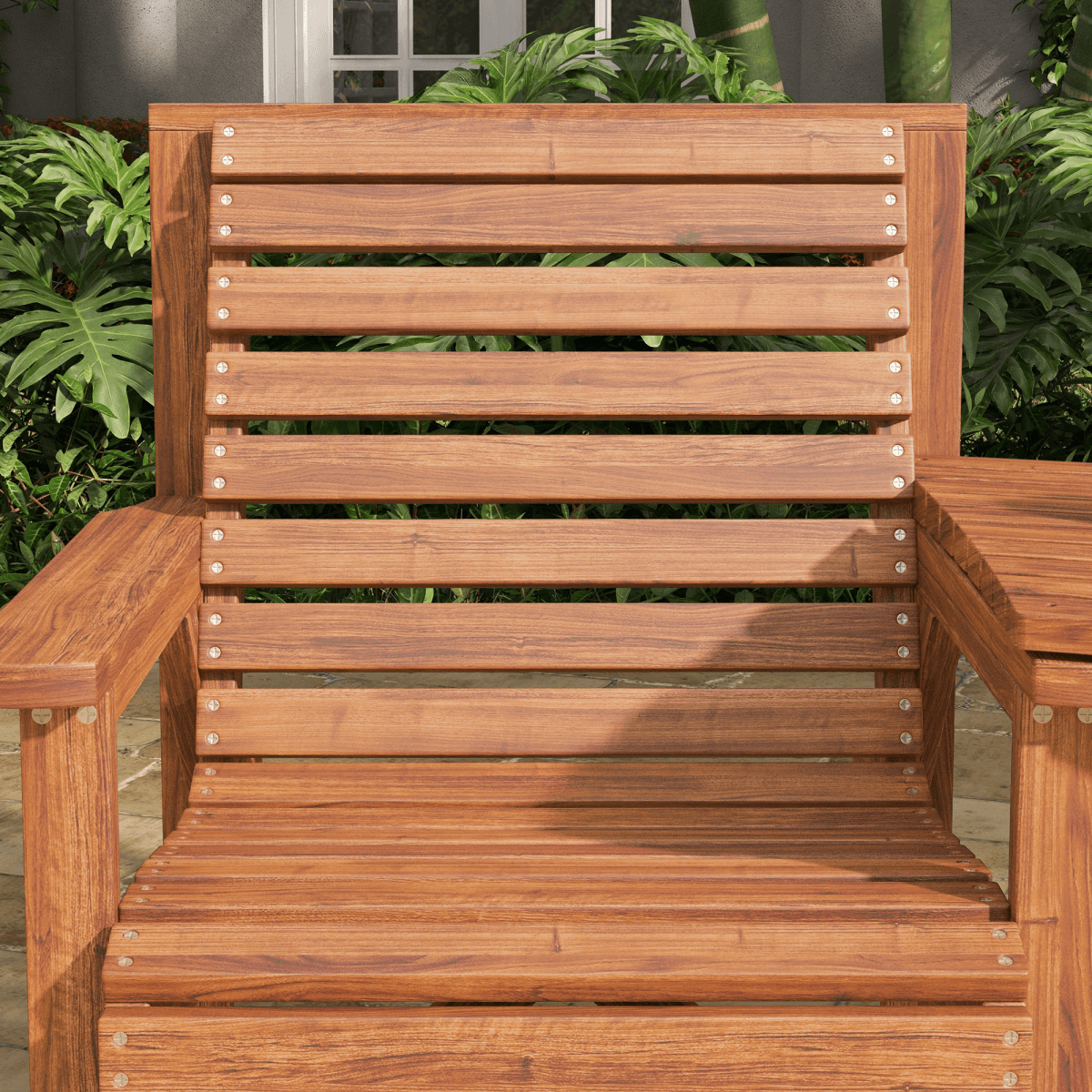 Outsunny Wooden Garden Love Seat Bench with Coffee Table Tan Brown