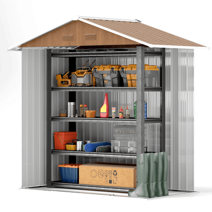 Outsunny 6.5x3.5ft Metal Garden Shed for Garden, Brown Wood Effect
