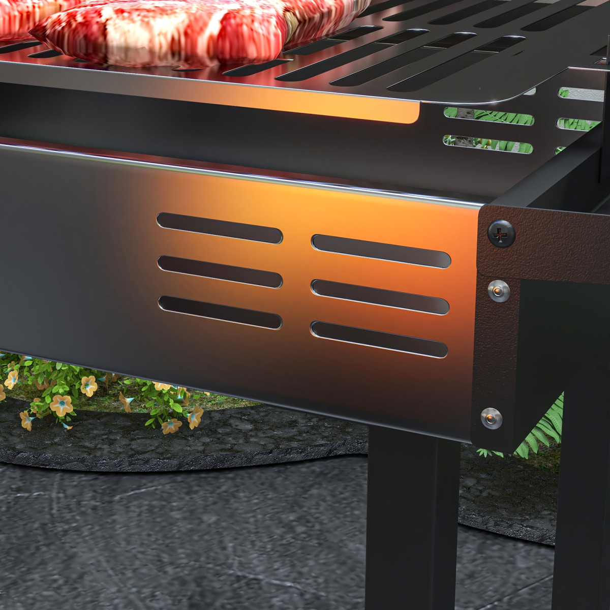 Outsunny Charcoal Spit Roasting Machine with 3-Tier Grill Grate & Foldable Shelves