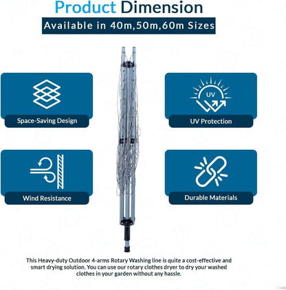 60M Rotary Airer Dryer with Cover and Metal Spike