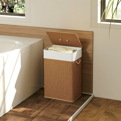 HOMCOM Laundry Hamper with Removable Washable Liner Bag, Natural Light Brown