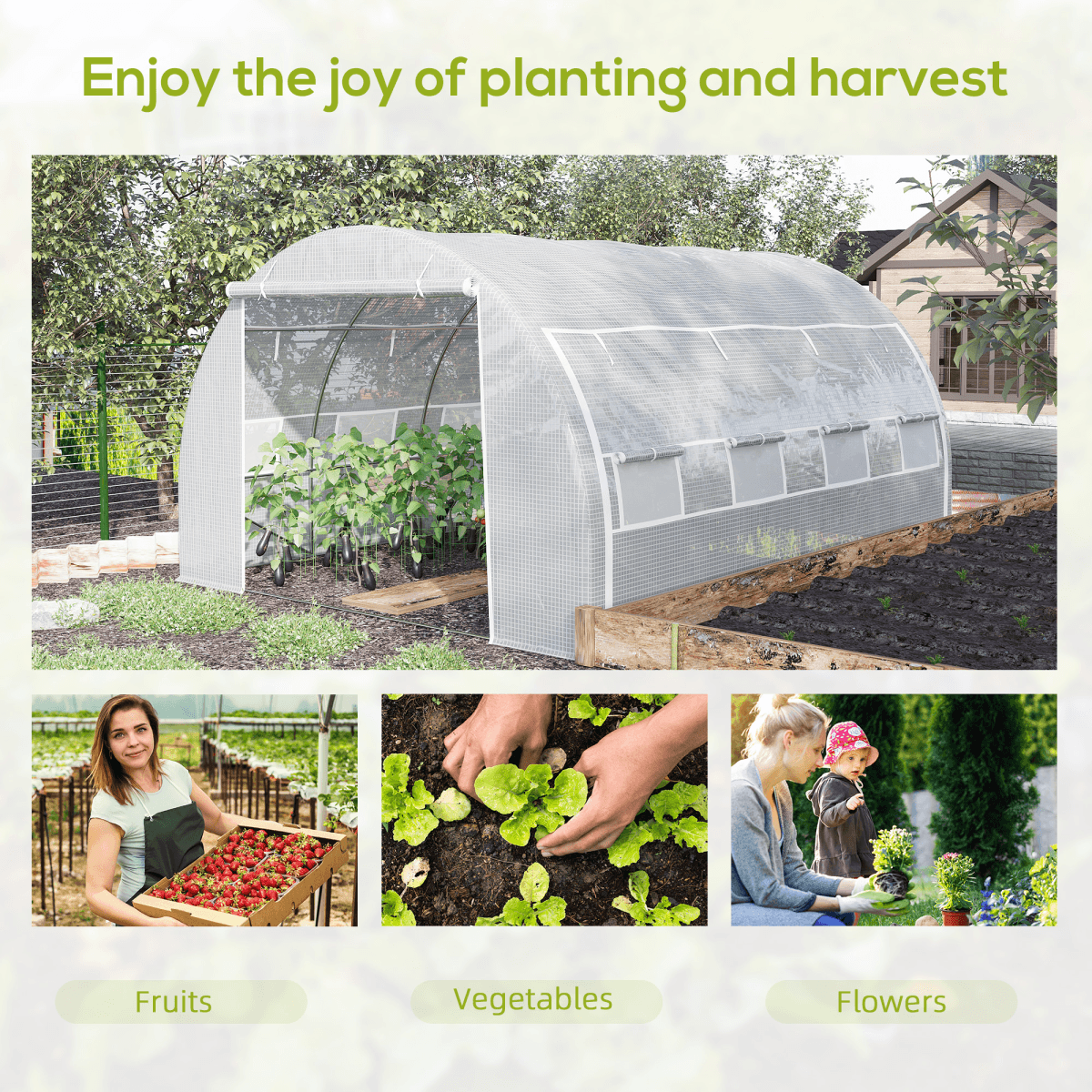 4 x 3 x 2 m Polytunnel Greenhouse With Steel Frame White easy assembly garden tunnel greenhouse with support bars