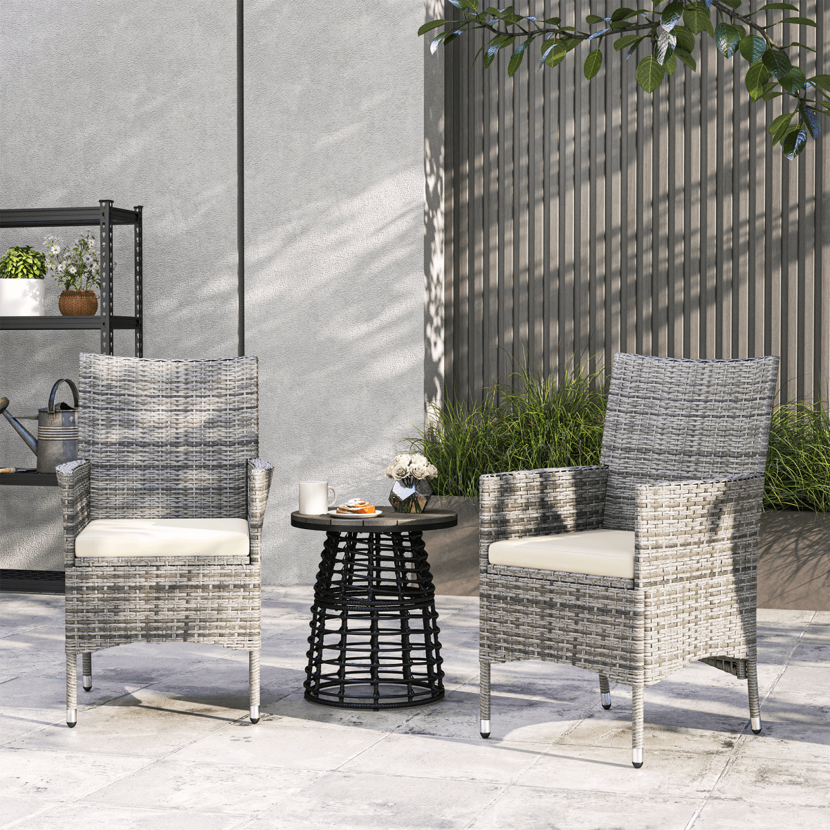 Outsunny 2 Pieces Outdoor Rattan Armchair Garden Dining Chair Set Mixed Grey