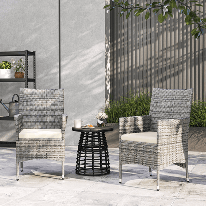 Outsunny 2 Pieces Outdoor Rattan Armchair Garden Dining Chair Set Mixed Grey