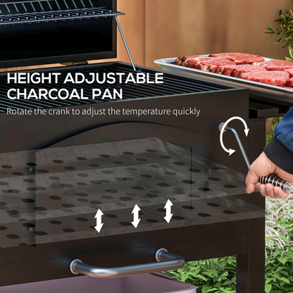 Outsunny Charcoal Grill BBQ Trolley with Adjustable Charcoal Height & Thermometer