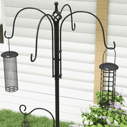 Bird Feeding Station Kit Wild Bird Feeder Pole w/ 6 Hooks 4 Hanging Feeders