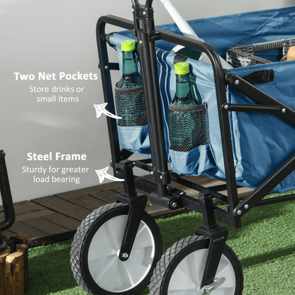 Pull Along Cart Folding Cargo Wagon Trailer Trolley For Beach Garden with Handle