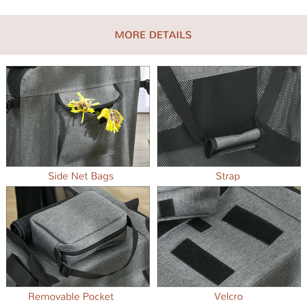 PawHut Folding Pet Carrier Bag House With Cushion Storage, Grey 60x41.5x41cm