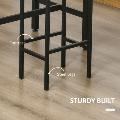 Industrial Bar Table Set, 2 Stools, 3PC Counter Height Rustic Brown