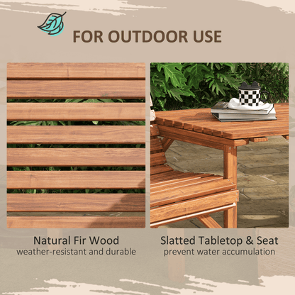 Outsunny Wooden Garden Love Seat Bench with Coffee Table Tan Brown