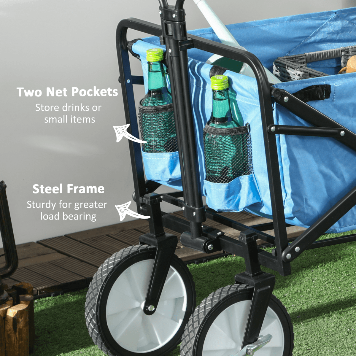 Pull Along Cart Folding Cargo Wagon Trailer Trolley For Beach Garden with Handle