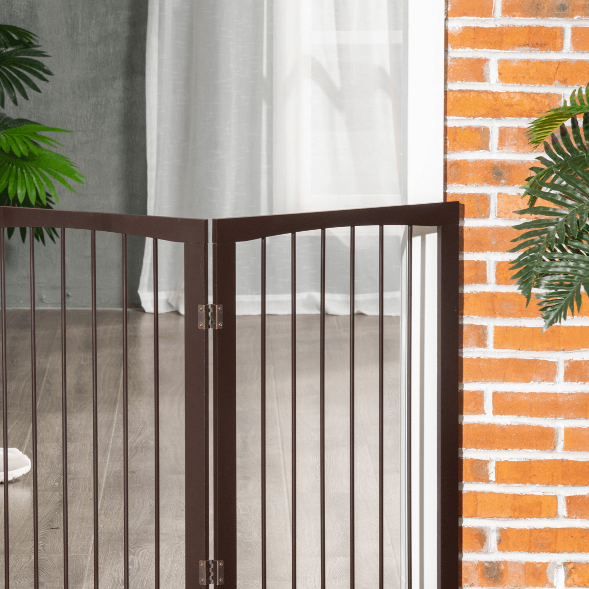 Folding Pet Gate Dog Fence Child Safety Indoor Durable Free Standing Metal