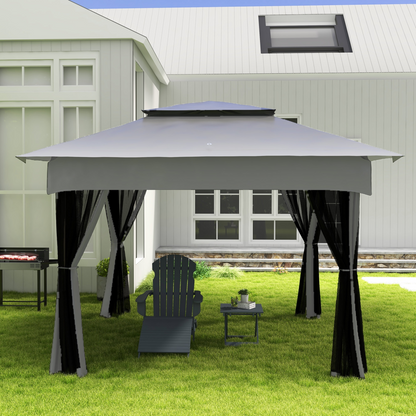 Outsunny Charcoal Spit Roasting Machine with 3-Tier Grill Grate & Foldable Shelves