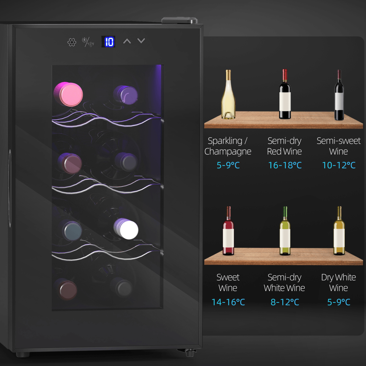 HOMCOM Freestanding Wine Cooler Fridge holds 8 Bottle, 21 Litre Capacity