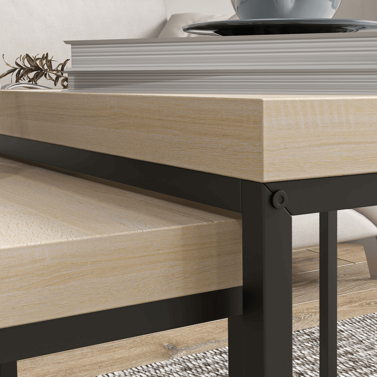 HOMCOM Coffee Table Set of 2, Nest of Tables with 3.5cm Thick Tabletop