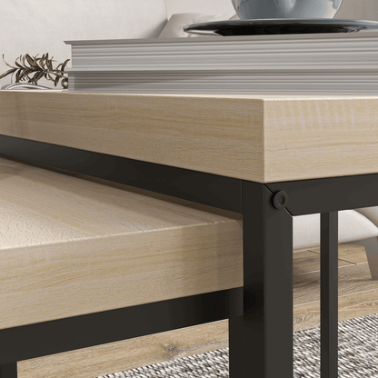 HOMCOM Coffee Table Set of 2, Nest of Tables with 3.5cm Thick Tabletop