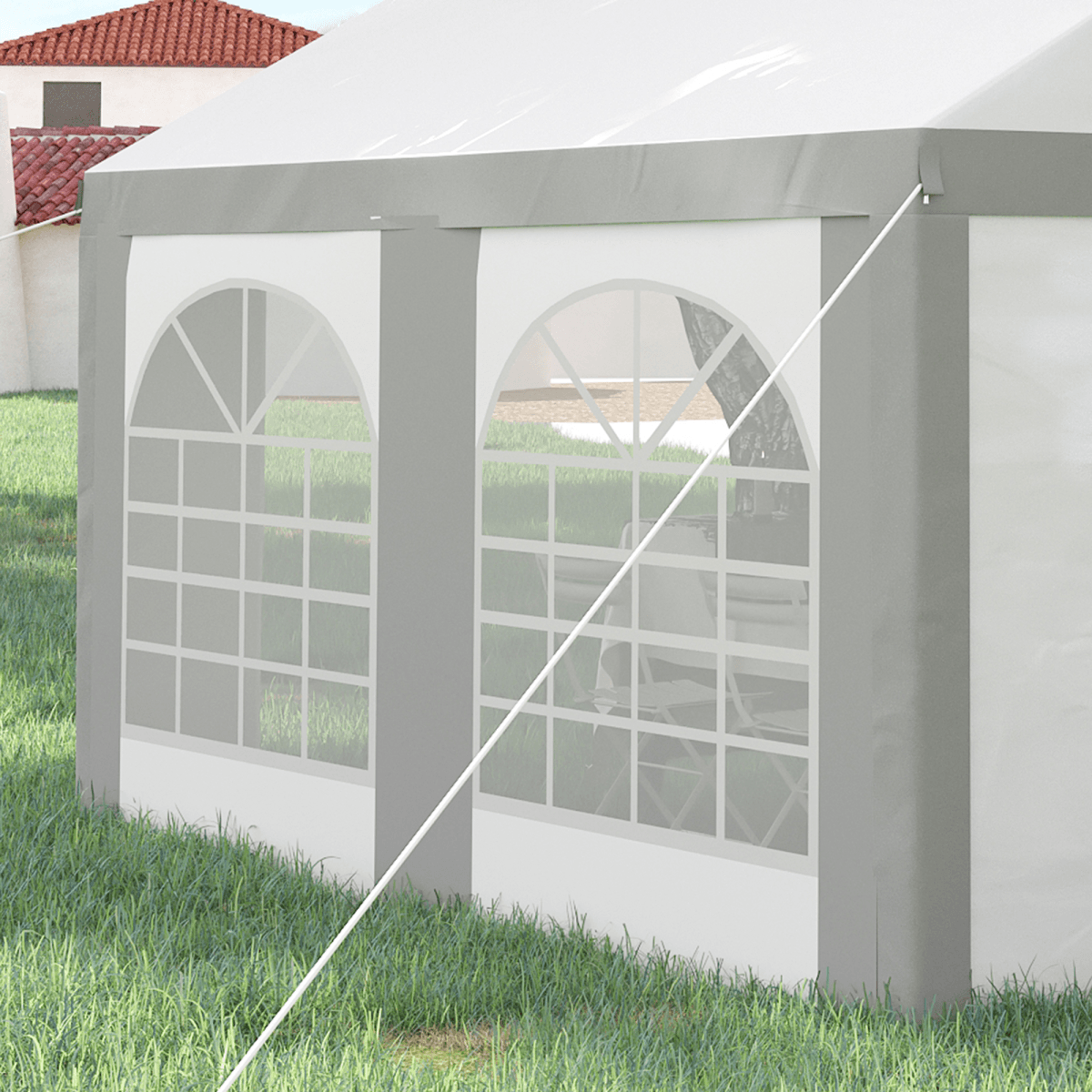 4 x 4m Party Tent, Marquee Gazebo with Sides, Four Windows and Double Doors