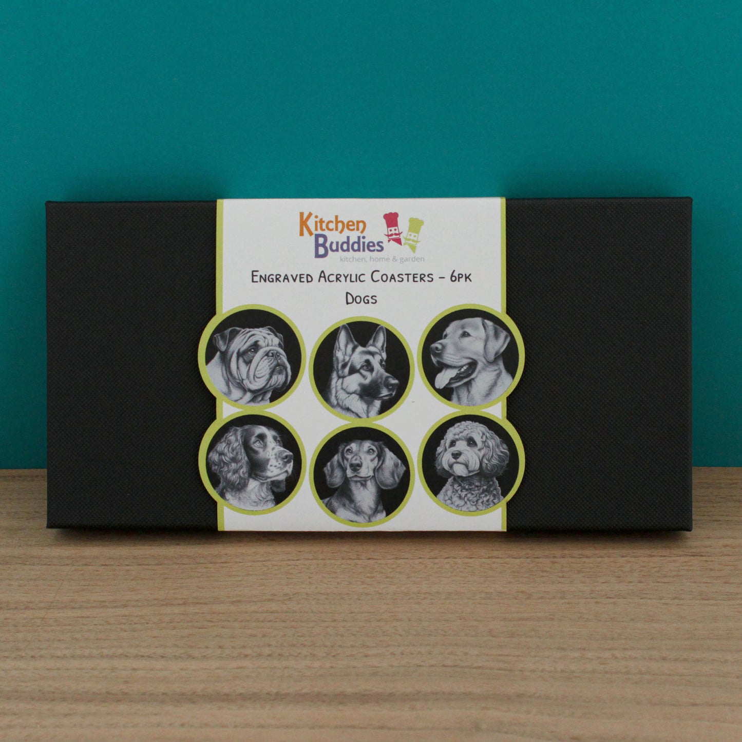 Gift Packed Set of 6 Engraved Acrylic Coasters - Dogs