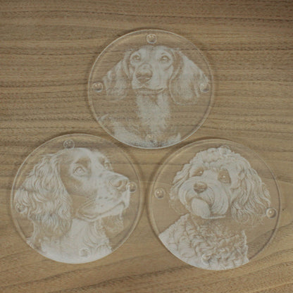 Gift Packed Set of 6 Engraved Acrylic Coasters - Dogs