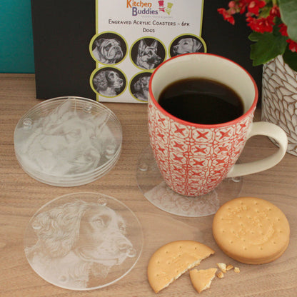 Gift Packed Set of 6 Engraved Acrylic Coasters - Dogs