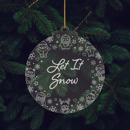 Let It Snow Christmas Cuties Tree Baubles - Set of 3 Engraved Clear Acrylic Festive Decorations - 8.8 cm