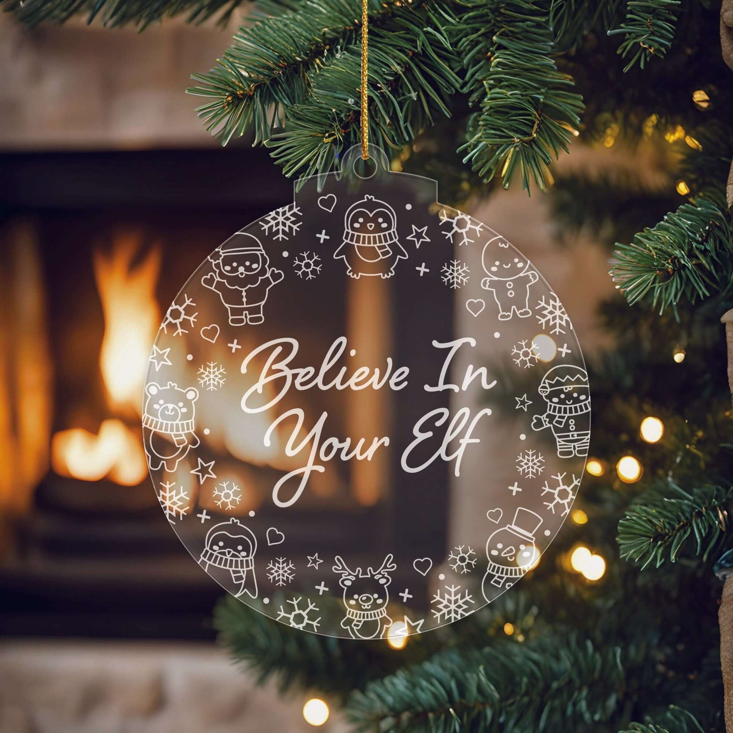 Keep Calm Christmas Cuties Tree Baubles - Set of 3 Engraved Clear Acrylic Festive Decorations - 8.8 cm