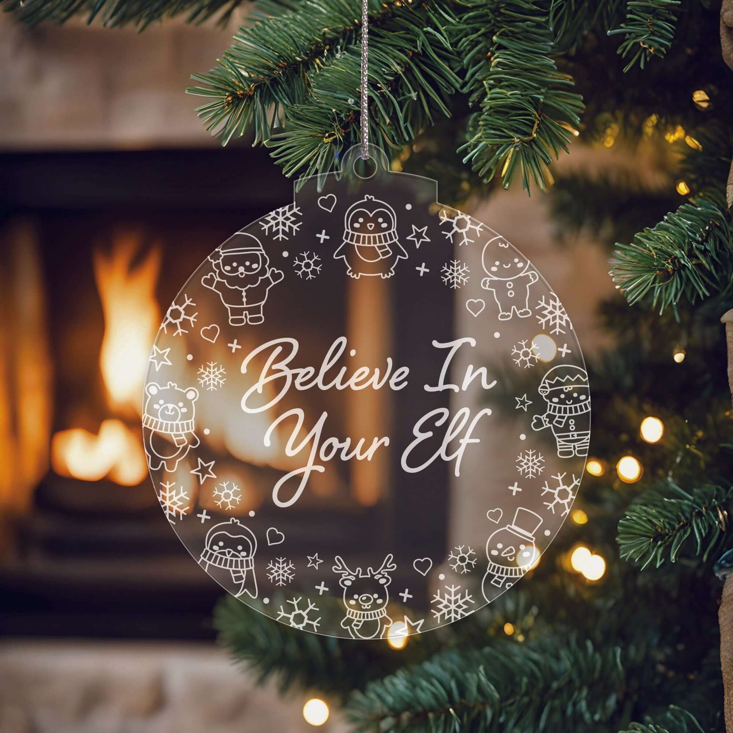 Keep Calm Christmas Cuties Tree Baubles - Set of 3 Engraved Clear Acrylic Festive Decorations - 8.8 cm
