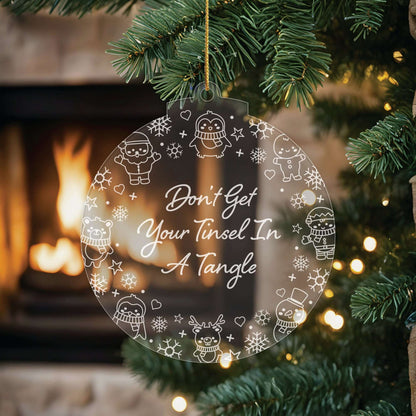 Keep Calm Christmas Cuties Tree Baubles - Set of 3 Engraved Clear Acrylic Festive Decorations - 8.8 cm