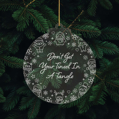 Keep Calm Christmas Cuties Tree Baubles - Set of 3 Engraved Clear Acrylic Festive Decorations - 8.8 cm