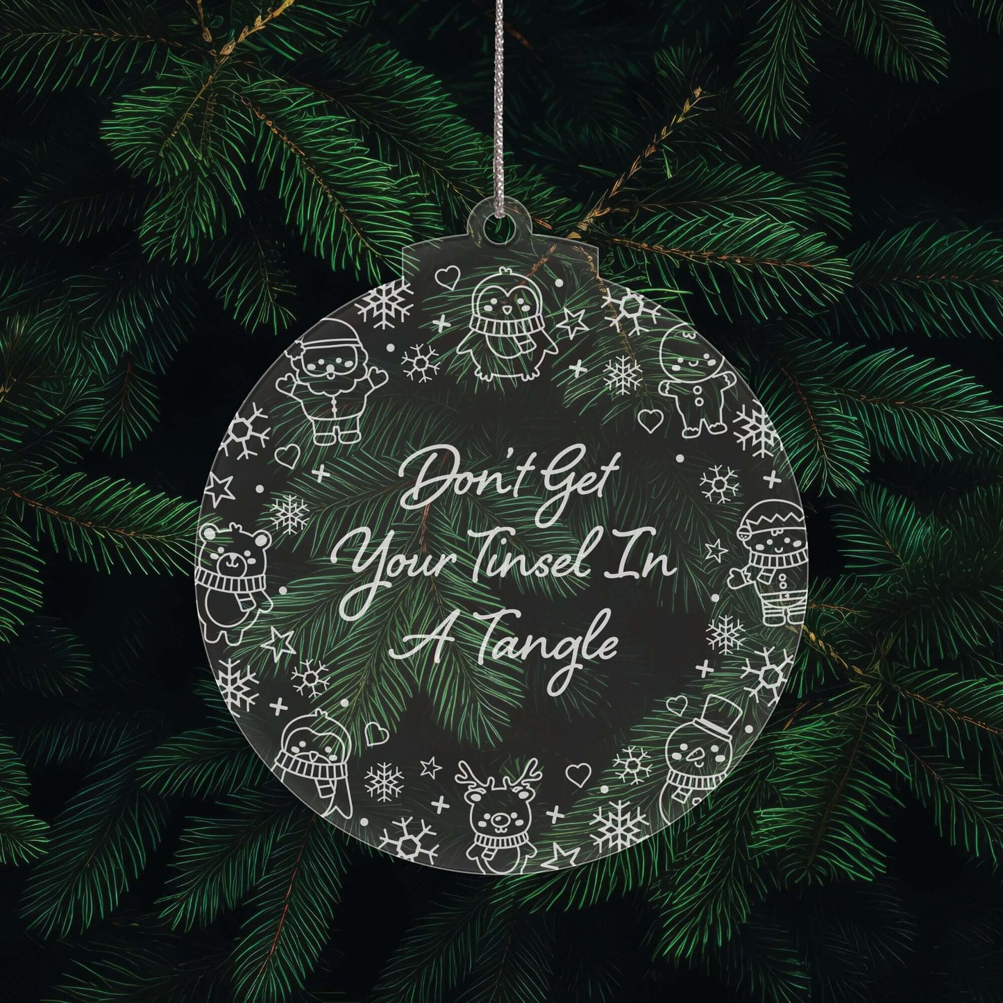 Keep Calm Christmas Cuties Tree Baubles - Set of 3 Engraved Clear Acrylic Festive Decorations - 8.8 cm