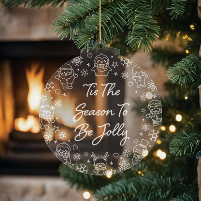 Festive Messages Christmas Cuties Tree Baubles - Set of 3 Engraved Clear Acrylic Festive Decorations - 8.8 cm