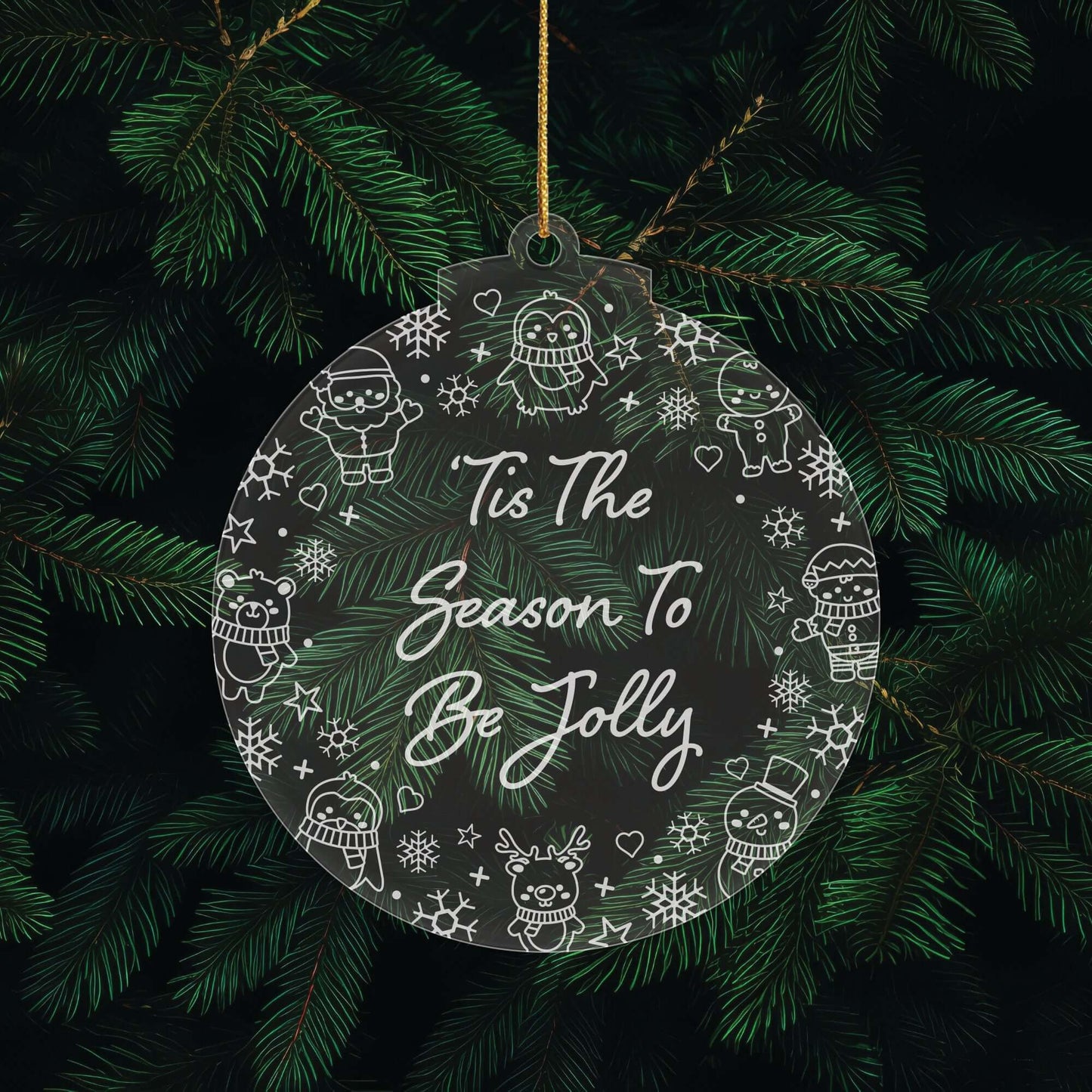 Festive Messages Christmas Cuties Tree Baubles - Set of 3 Engraved Clear Acrylic Festive Decorations - 8.8 cm