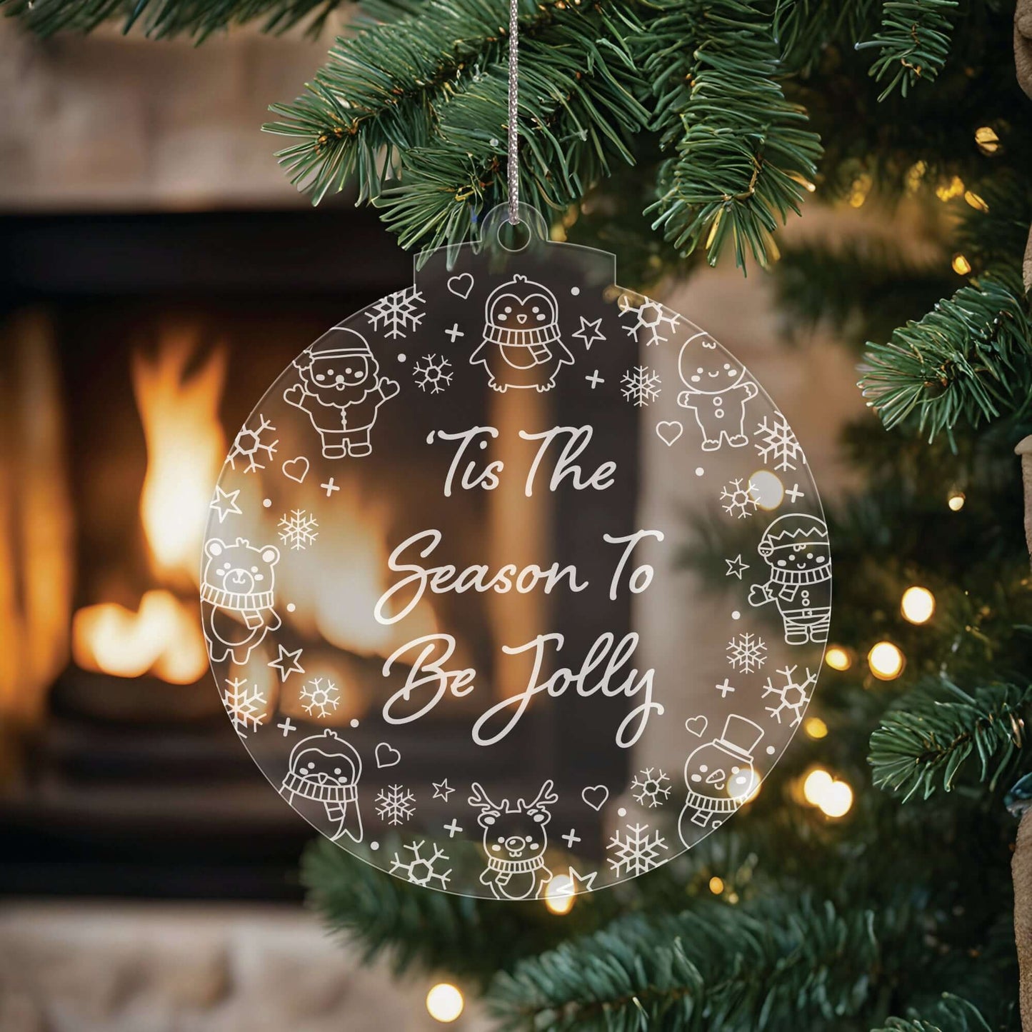 Festive Messages Christmas Cuties Tree Baubles - Set of 3 Engraved Clear Acrylic Festive Decorations - 8.8 cm