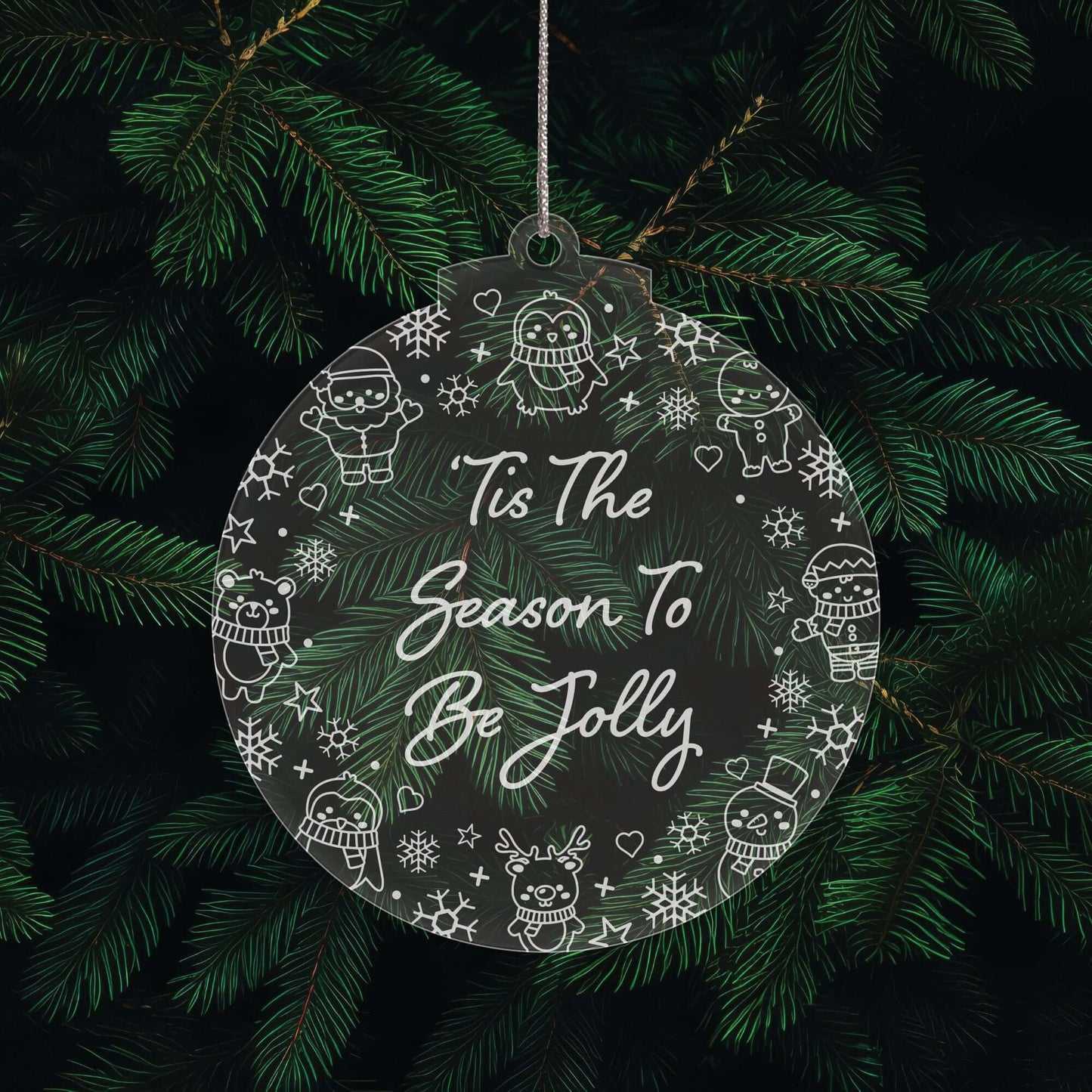 Festive Messages Christmas Cuties Tree Baubles - Set of 3 Engraved Clear Acrylic Festive Decorations - 8.8 cm