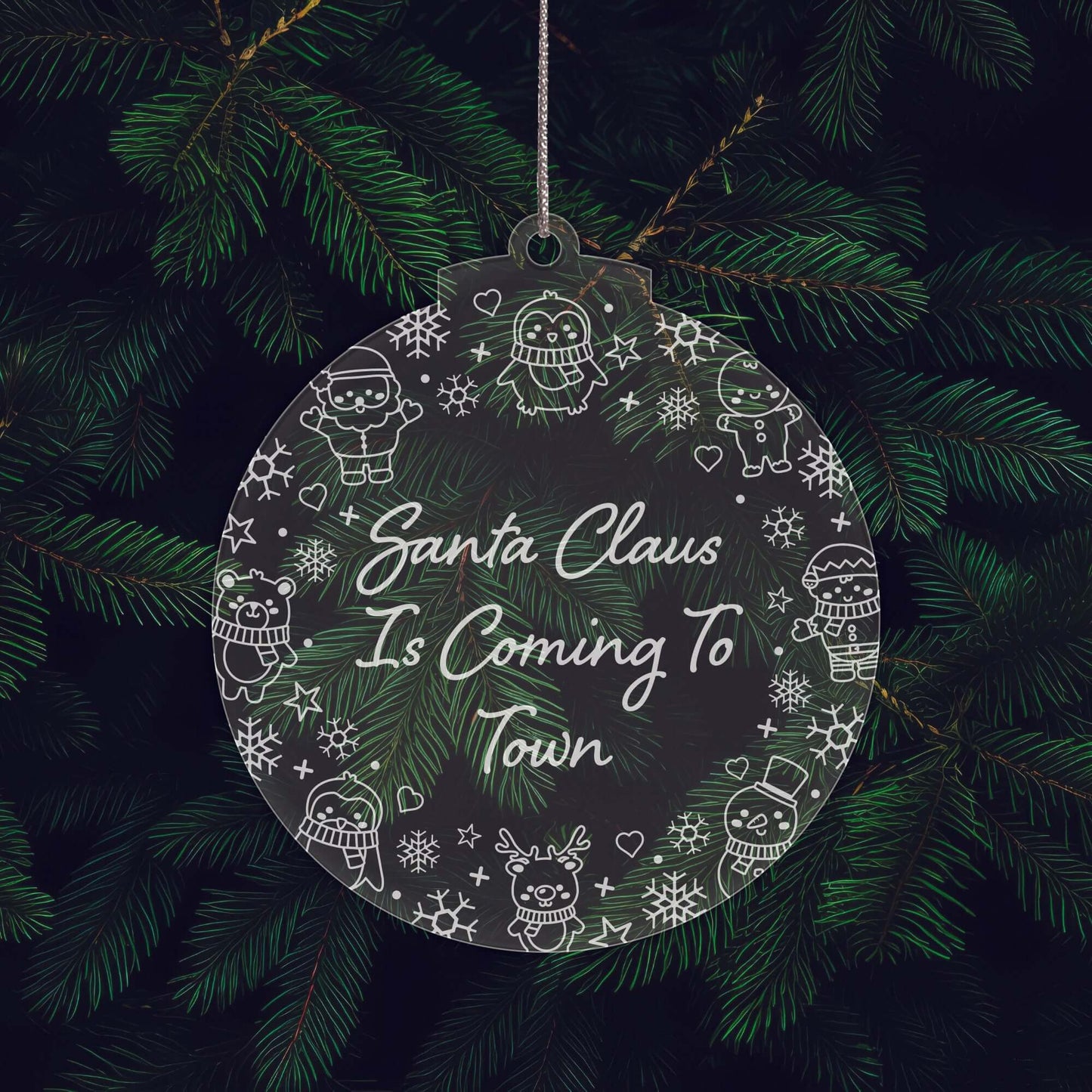 Santa's Favourite Christmas Cuties Tree Baubles - Set of 3 Engraved Clear Acrylic Festive Decorations - 8.8 cm
