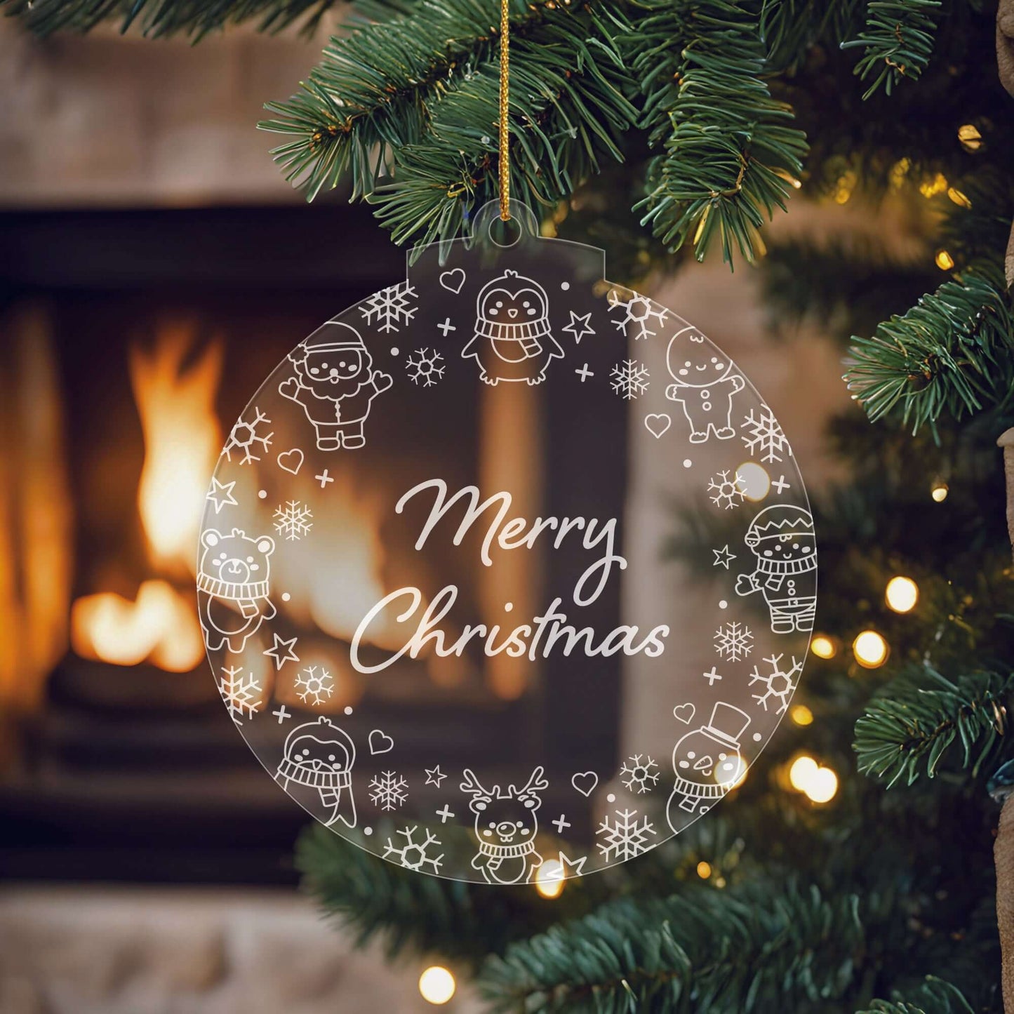 Festive Messages Christmas Cuties Tree Baubles - Set of 3 Engraved Clear Acrylic Festive Decorations - 8.8 cm