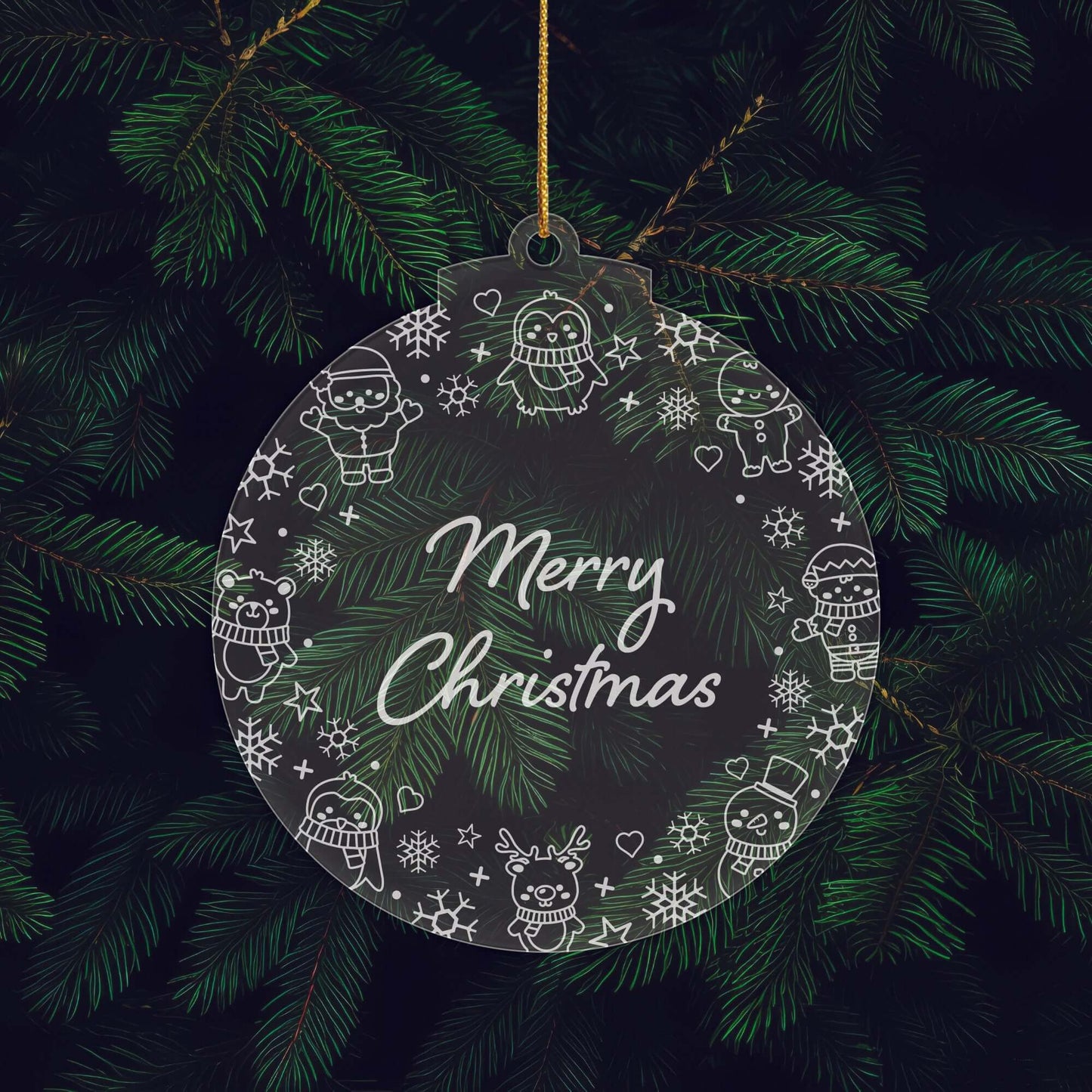 Festive Messages Christmas Cuties Tree Baubles - Set of 3 Engraved Clear Acrylic Festive Decorations - 8.8 cm