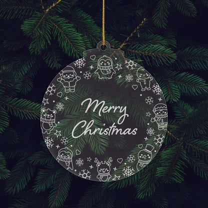 Festive Messages Christmas Cuties Tree Baubles - Set of 3 Engraved Clear Acrylic Festive Decorations - 8.8 cm