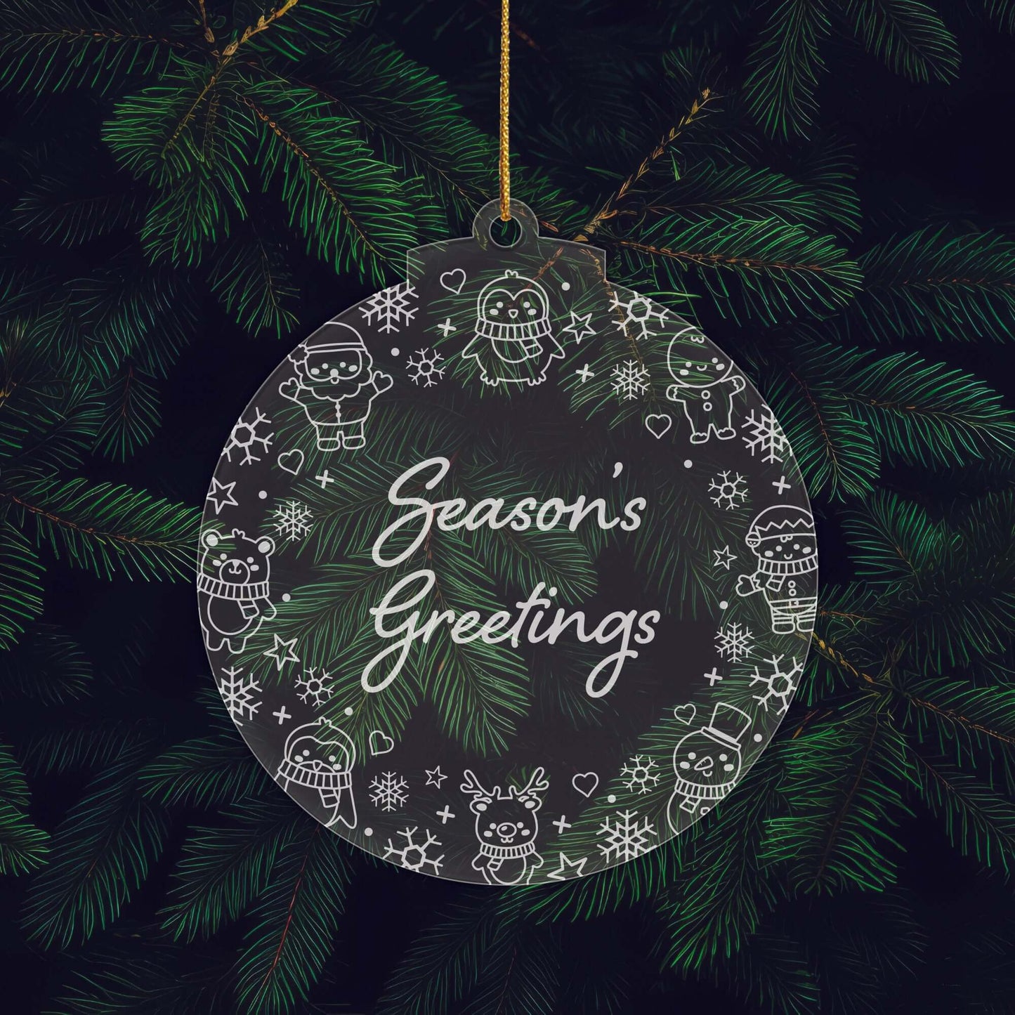 Festive Messages Christmas Cuties Tree Baubles - Set of 3 Engraved Clear Acrylic Festive Decorations - 8.8 cm