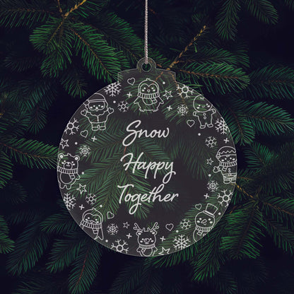 Let It Snow Christmas Cuties Tree Baubles - Set of 3 Engraved Clear Acrylic Festive Decorations - 8.8 cm