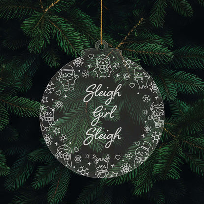 Just Sleighin’ Christmas Cuties Tree Baubles - Set of 3 Engraved Clear Acrylic Festive Decorations - 8.8 cm